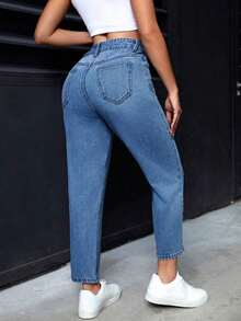Pantalones vaqueros informales de mujer con bolsillos de forma cónica y multiusos - Lavado ligero - Ver 5