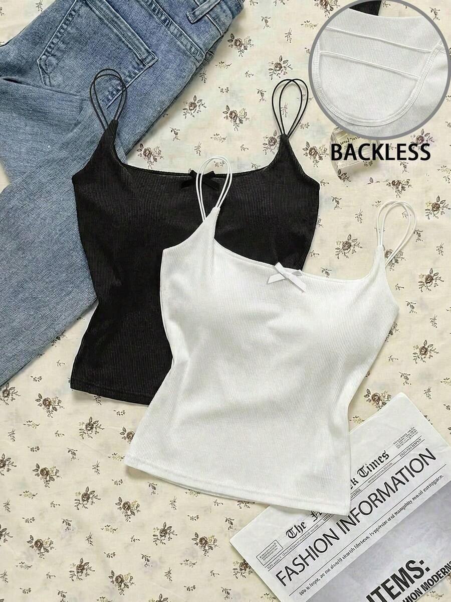 2 piezas Conjunto de camisola sin espalda ajustada para mujer, Camisola sin espalda de verano para mujer, Adecuado para el transporte diario, citas, fiestas, otoño/invierno/verano, Navidad, Año Nuevo, Acción de Gracias, fiestas, bodas, playa, ceremonias de graduación, de moda, elegante, casual, salidas, citas, reservas, transporte, brillante, Día de San Valentín, elegante, vacaciones, casual, Y2K, salidas, ceremonias de graduación y otras ocasiones. - Multicolor 3 - Ver 1