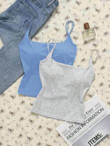 2 piezas Conjunto de camisola sin espalda ajustada para mujer, Camisola sin espalda de verano para mujer, Adecuado para el transporte diario, citas, fiestas, otoño/invierno/verano, Navidad, Año Nuevo, Acción de Gracias, fiestas, bodas, playa, ceremonias de graduación, de moda, elegante, casual, salidas, citas, reservas, transporte, brillante, Día de San Valentín, elegante, vacaciones, casual, Y2K, salidas, ceremonias de graduación y otras ocasiones. - Multicolor 5 - Ver 6