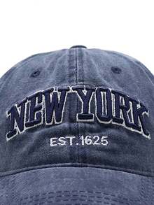1 chiếc mũ lưỡi trai thời trang màu xanh hải quân in chữ "New York" kiểu retro - Màu xanh hải quân - Xem 3