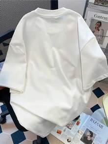 Women's Personalized White Casual T-Shirt - Soft, Breathable, Pure Cotton, Loose Fit With Simple Pattern Design, Machine Washable, Versatile For All Seasons, Comfortable With A Round Neck And Short Sleeves, Stylish Print, Durable And Long-Lasting - Cotton Short Sleeve T-Shirt With Round Neck, Urban Vintage Style, Unisex And Loose Fit - 白色 - 查看 2