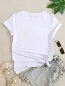 Camisetas de Manga Corta para Mujer - Blusa Casual de Verano con Estampado de Mariposa (XS-XXL) | Ropa Cómoda para Exteriores | Top de Manga Corta con Puños | Camiseta Versátil para Mujer | Lavado a Mano, No Tejido - Blanco - Ver 2