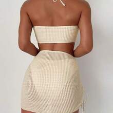 Solid Color New Halter Neck Sexy Swimsuit Three-Piece Set With Skirt And Separate Bikini - Milky - View 5