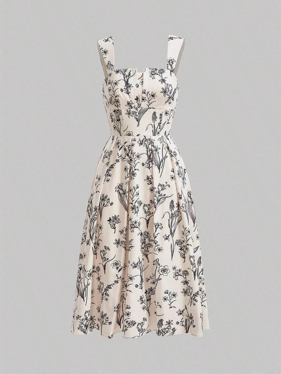 MOD Vestido largo con tirantes estampado floral romántico para vacaciones de primavera - Multicolor - Ver 1