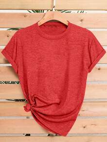 Women's Plus Size Short Sleeve T-Shirt With Round Neck And Casual Fit, Featuring Floral Print Of The American Flag, Machine Washable, Spring/Summer T-Shirt, Fun Design, Comfortable Fit, 250th Anniversary Of The United States T-Shirt. - 紅色 - 查看 3