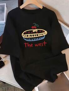 Camiseta de manga corta de algodón puro para mujer con estampado de diseño único, nuevo estilo de verano 2026, corte holgado, top adelgazante para estudiantes, uso diario. - Negro - Ver 1
