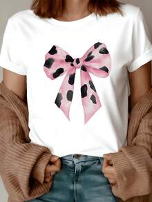 A Pink Ribbon With Dark Spots Symbolizes The Blend Of Sweetness And Feminine Strength, Reflecting Confidence, Elegance, And Joy In Every Detail. This Women's Casual T-Shirt Is Modern, Comfortable, And Perfect For Everyday Wear. - 白色 - 查看 8
