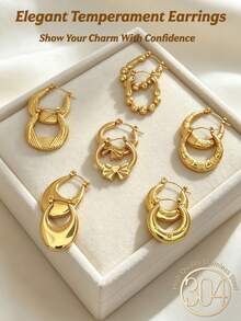 Bông tai thép không gỉ mạ vàng chống dầu áp lực, bông tai tròn thanh lịch và tinh tế cho nữ, thiết kế vân độc đáo, họa tiết hình học không đều không dễ phai màu - Bông tai thép không gỉ mạ vàng 18K, nhẹ và ít gây dị ứng - Bộ thủy lực - Xem 4