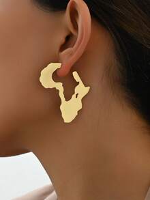 1 Pair Minimalist Map Design Earrings, Versatile And Suitable For Daily Wear - Gold - View 3