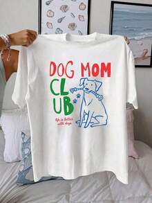 ropa de mujer Camiseta Dog Mommy, Camiseta Dog Mommy Club, Camiseta estampada de algodón puro, Camisetas gráficas para mujer, Camiseta casual de manga corta con cuello redondo para mujer, Un regalo para amantes de las mascotas, camisas de mujer - Blanco - Ver 2