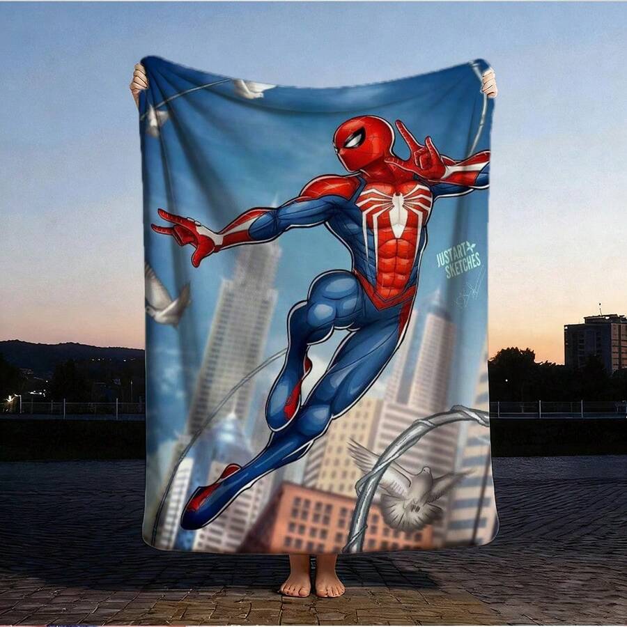 1pc S-Pider-Man Print Blanket,Retro Cartoon Style Throw Blanket,Cartoon Character Printed Blanket,All-Season Universal Nap Blanket,Character Home Decor Blanket,Modern Fashion Gift Suitable For Home Bedroom Bed Sofa Office Lunch Break Cover Picnic Blanket - Nhiều màu - Xem 1