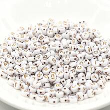 200/500pcs 7mm Acrylic Letter Beads With White Background And Gold Letters - DIY Jewelry Making Accessories Beads For Jewelry, Bracelets, Necklaces, Earrings - Small Business Crafts, Pattern Beads, Random Letter Beads Necklace - White - View 4