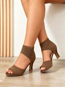 [2026 Hot Selling] Must-Have High Heels For Spring And Summer! Women's Solid Color T-Strap High-Heeled Sandals, Stylish Open-Toe Dress Shoes. - Brown - View 6