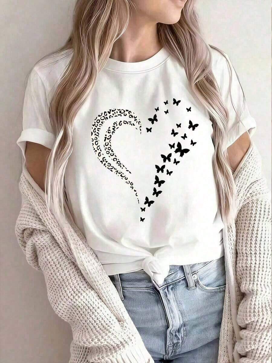 Women's Short-Sleeved T-Shirt With A Round Neck Design, Featuring A Simple Slogan Print. This Casual Summer Style Has A Relaxed Fit, Perfect For Everyday Wear And Vacations. Women's T-Shirt - Urban Retro Style, Relaxed Fit, Cotton, Short Sleeves, Round Neck - 白色 - 查看 1