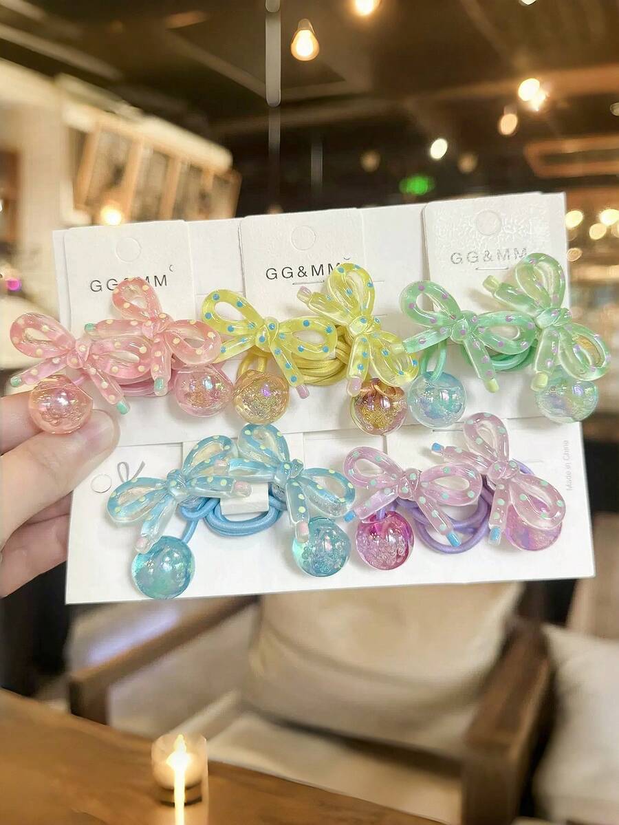 5 chiếc dây buộc tóc nơ chấm bi trong suốt tối giản, đa năng dành cho nữ, không gây hư hại tóc. - Nhiều màu - Xem 1