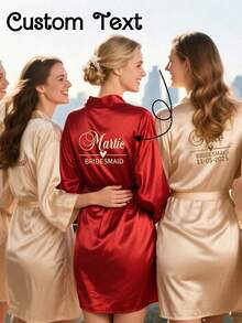 Custom Satin Bridal Robe, Half Sleeve Design, Custom Bridesmaid Bridal Robe, Personalized Satin Robe, Bridesmaid Getting Ready Robe, Wedding Party Robe, Size-XL - Multicolor - View 4