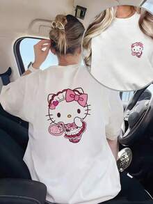 Premium Women's T-Shirt - Cute Anime Maid Outfit With Print, Loose Fit, Round Neck, Short Sleeves, Birthday Gift, Suitable For Theme Parties And Everyday Wear. . - 白色 - 查看 1