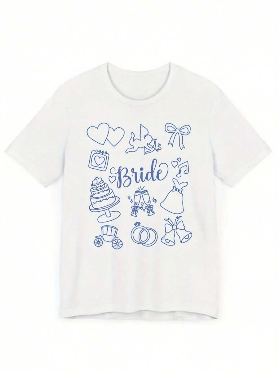 Spring/Summer Bridesmaid Bachelorette Party T-Shirt | Y2K Style With Alphabet Pattern For Summer - White - View 1