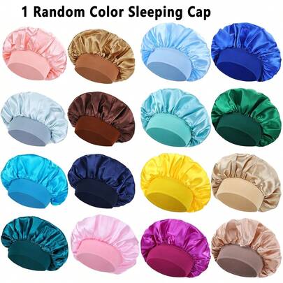 1 Piece Satin Bonnet For Women, Silk Bonnet For Curly Hair, Silk Hair Bonnet For Sleeping Satin Bonnets For Women, Extra Large Bonnet For Braids(Random Color Sleeping Cap)