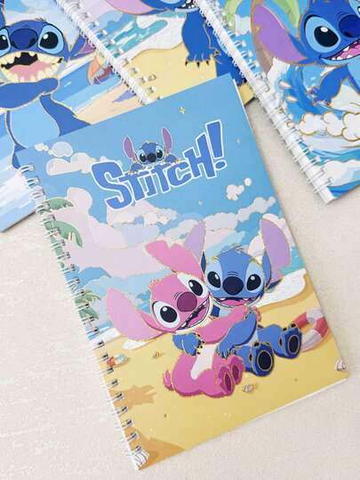 Disney Sổ tay A5 có dòng kẻ, gáy xoắn họa tiết Stitch, thiết kế hoạt hình dễ thương hình cặp đôi Stitch và Thiên thần, sổ tay học sinh phong cách kỳ nghỉ biển, sổ tay chất lượng cao lấy cảm hứng từ , nhật ký dành cho nữ, sổ bài tập, nhiều mẫu mã khác nhau.