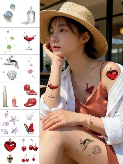12pcs/Set,Tattoo Tattoos,3D Realistic Tattoo Stickers,3D Crystal Tattoo Stickers,Semi Permanent Tattoo,Tattoo Fake,Hand Tattoo,Fake Tattoos,Fake Tattoo,Temporary Tattoos,Tattoo Supplies,Tattoo Kit,Tattoo Stickers,Tattoo Waterproof Long Lasting,Tatooes For Women,Back Tattoo,Arm Tattoo,Tattoos On The Legs,Festival,Rave