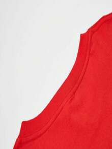 Women's Round Neck T-Shirt With Letter And Anime Print, Simple Design, Comfortable And Breathable, Suitable For Sports, Casual And Everyday Wear, A Must-Have For Summer Parties, Local Shipping, With Anthropomorphic Apple Heart Sticker - Unisex Loose Cotton Short Sleeve Round Neck T-Shirt, Urban Vintage Style. - 紅色 - 查看 5