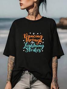 Dancing Through Lightning Bolts - Women's Inspirational 180g T-Shirt For Family Gatherings And Corporate Events - Perfect Labor Day Gift! - 黑色 - 查看 1