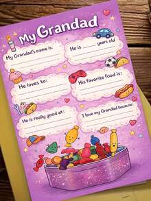1件 Sweet Candy「My Grandad」填空式父親節/祖父卡，附信封，高級啞光紙，趣味糖果盒與兒童活動設計，適合孩子填寫，可愛風個性化禮物卡 (12cm/4.7in X 17cm/6.7in) - 棕色信封 - 查看 3