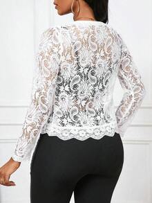 Lady Chaqueta elegante y casual con volantes de encaje para uso diario, para otoño - Blanco - Ver 2