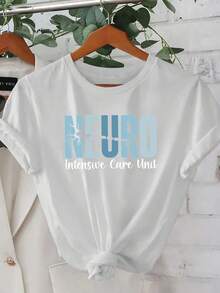Women's T-Shirt, New Summer Collection 2026, With An ICU Neurology Print, Beautiful, Elegant, Fashionable, Casual, Korean Style Clothing, T-Shirt For Spring And Summer. - 白色 - 查看 1