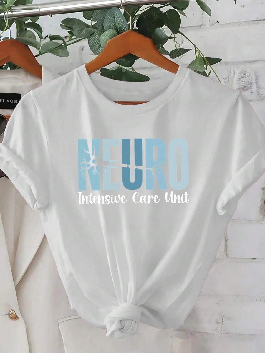 Women's T-Shirt, New Summer Collection 2026, With An ICU Neurology Print, Beautiful, Elegant, Fashionable, Casual, Korean Style Clothing, T-Shirt For Spring And Summer. - 白色 - 查看 1