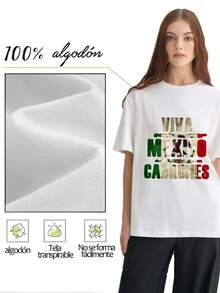 Women's T-Shirt With Eagle And Mexican Flag Print, Casual And Modern Style. Ideal For A Unique And Proud Look! - 白色的 - 查看 3