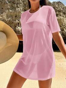 Swim Vcay Encubrimiento de playa para vacaciones de verano de unicolor transparente y de moda para mujer - Rosa - Ver 5