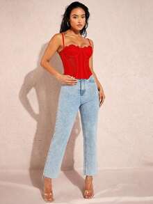 Top de tirantes bustier ribete con encaje - Rojo - Ver 3