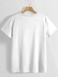 Camiseta de algodón con estampado de estrellas para mujer - Blusa blanca casual de manga corta y cuello redondo, con diseños de estrellas brillantes y corazones, ropa transpirable para fiestas de verano, atuendo para celebraciones, camiseta de corte holgado, top de talla grande. - Blanco - Ver 2