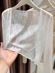 Cárdigan informal de manga larga, ligero y de corte regular para mujer, ideal para salidas y vacaciones. - Beis - Ver 1