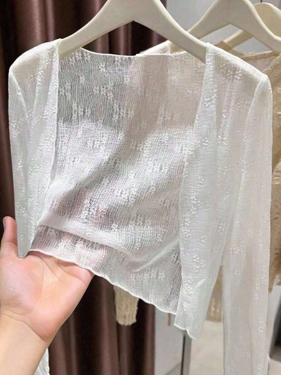 Cárdigan informal de manga larga, ligero y de corte regular para mujer, ideal para salidas y vacaciones. - Beis - Ver 1