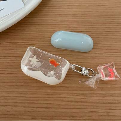 Ốp bảo vệ tai nghe hình cá vàng bán trong suốt, tươi mát mùa hè, phù hợp với Pro 3, Pro 2, Apple 4 dễ thương, Minimalist 3 thế hệ 1/2 mới, ốp tai nghe bán trong suốt mang không khí mùa xuân dành cho nữ.