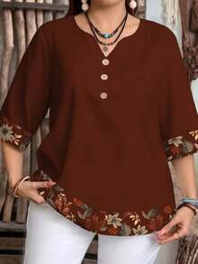 Camisa de mujer casual de cuello con muesca y manga 3/4 con estampado, para verano - Multicolor 2 - Ver 6