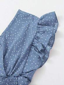 Top de lunares con nudo fruncido ribete fruncido - Azul - Ver 3