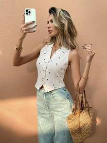 Camisa informal sin mangas para mujer, moda minimalista para uso diario - Multicolor - Ver 4