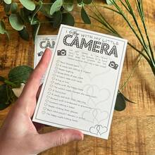 Tarjetas de recuerdo del juego de desafío de selfie "Yo veo con mi pequeña cámara" en blanco y negro para invitados a la boda - Juego del reto de selfies - Ver 5