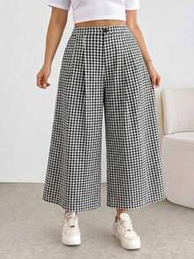 Comfortable And Loose-Fitting Elastic-Waist Pleated Shorts/Skirts, A Basic And Versatile Style For Everyday Wear, Flattering The Figure, In Apricot Color, For Plus-Size Women, For Spring/Summer - 黑白2 - 查看 9