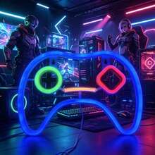 1pc Creative Geometric Gamepad & Alien Planet Neon Sign Decor, LED Neon Art Decoration Suitable For Gaming Room, Bar, Computer Room, Shop, Multifunctional Wall Hanging Decor With Switch Control, USB Powered, Plastic Material, Great For Bedroom, Gaming Area, Birthday Gift - Multicolor - View 6