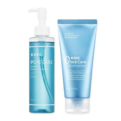 KOEC Double Cleansing Duo: Zero Pore Blackhead Cleansing Oil And Foam Cleanser. Flawless Glass Skin Care Set With Daily Moisturizing And Cleansing Effects, Suitable For All Skin Types.