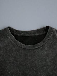 Camiseta para mujer talla grande - Estampado de dibujos animados con motivo de peinado soñador - Acabado vintage con lavado de nieve, manga corta, estilo de ropa urbana, camiseta de verano casual negra para mujer - Negro - Ver 3