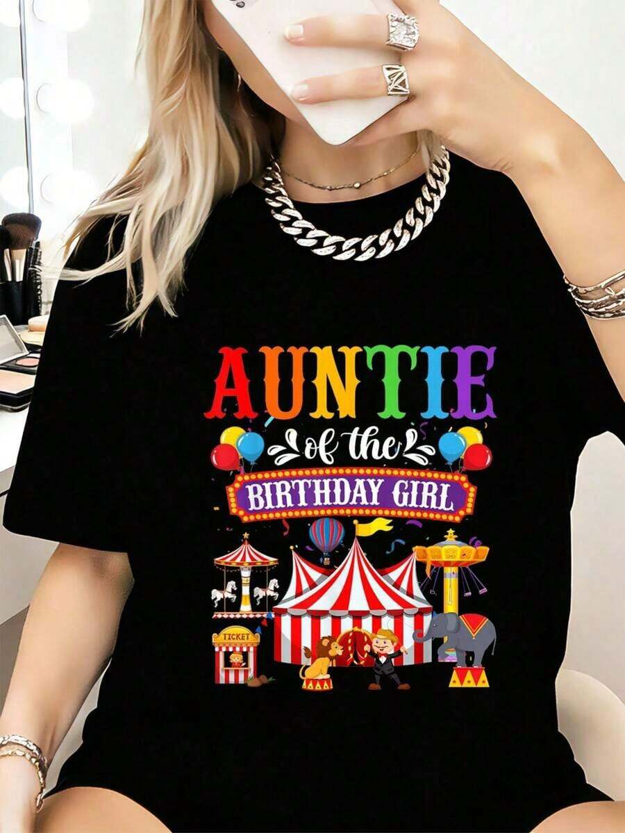 Camiseta de de circo y carnaval para niña,ía del cumpleaños, camisetas gráficas casuales de moda para mujeres - camisetas de uso diario,Prendas callejeras de estilo fiesta y carnaval con blu - Negro - Ver 1