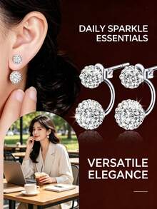 2pcs Shamballa Fully Paved Crystal Ball Drop Earrings, Suitable For Women Daily Wear - Silver - View 7