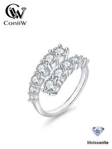 ConiiW 3.36克拉圓形莫桑石開口戒指，925純銀，中性款，適合日常佩戴、宴會與派對 - 銀色 - 查看 2
