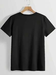 1 Women's Pure Cotton T-Shirt With Anime Letter Print, Simple Design, Comfortable And Breathable, Suitable For Everyday Casual Wear, Showcasing A Natural And Elegant Style, A Must-Have For Summer Parties, Local Shipping. 180g 100% Cotton. - 黑色 - 查看 2